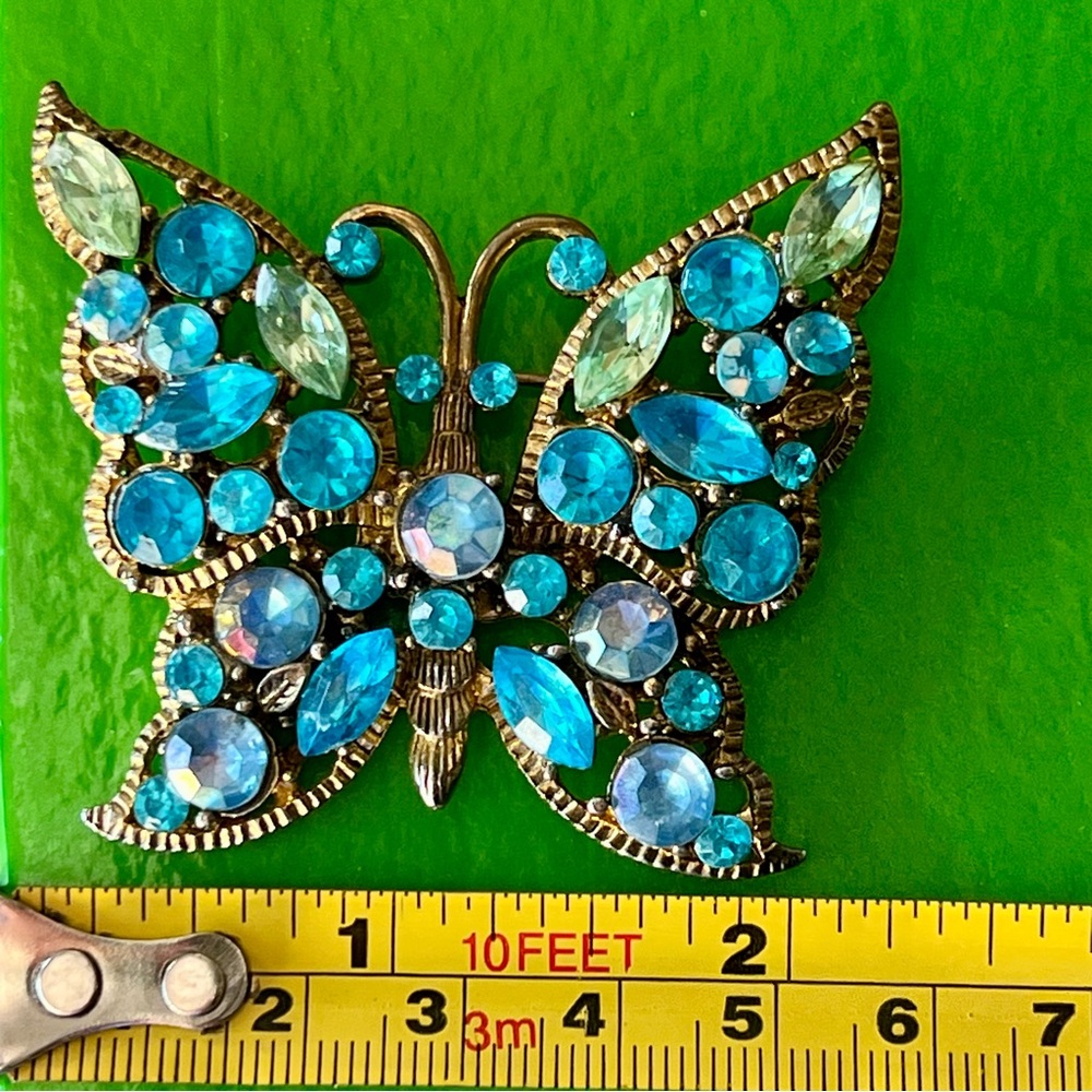 Vintage AB Blue Green Butterfly Brooch - Picture 6 of 6